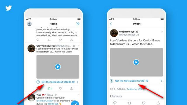 Twitter開(kāi)始警告用戶(hù)有關(guān)假COVID-19新聞