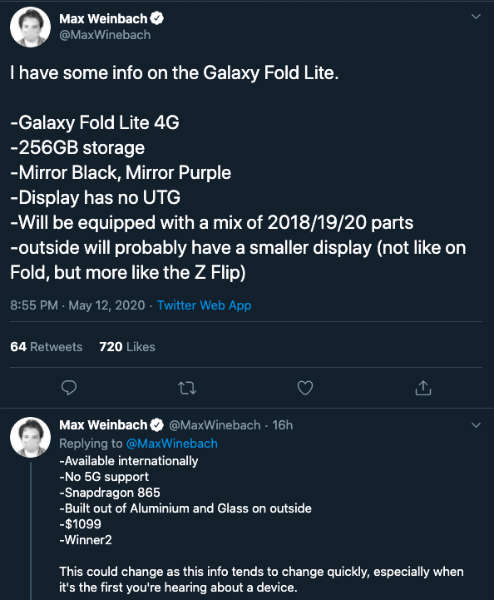 三星Galaxy Fold 2顏色選項已提示；據報道Galaxy Fold Lite正在開(kāi)發(fā)中