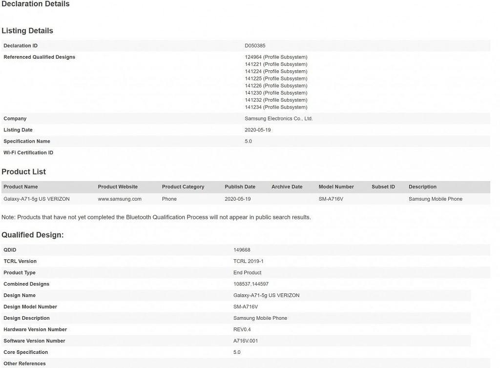 三星Galaxy A71 5G可能會(huì )通過(guò)高通Snapdragon 765進(jìn)入Verizon
