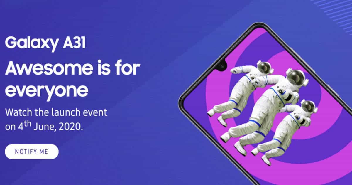 三星Galaxy A31將于6月4日在印度推出：預計價(jià)格，規格等