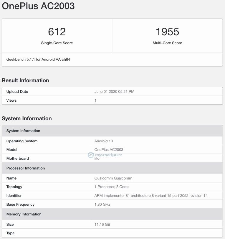 據稱(chēng)OnePlus Z在Geekbench上發(fā)現了Snapdragon 765G