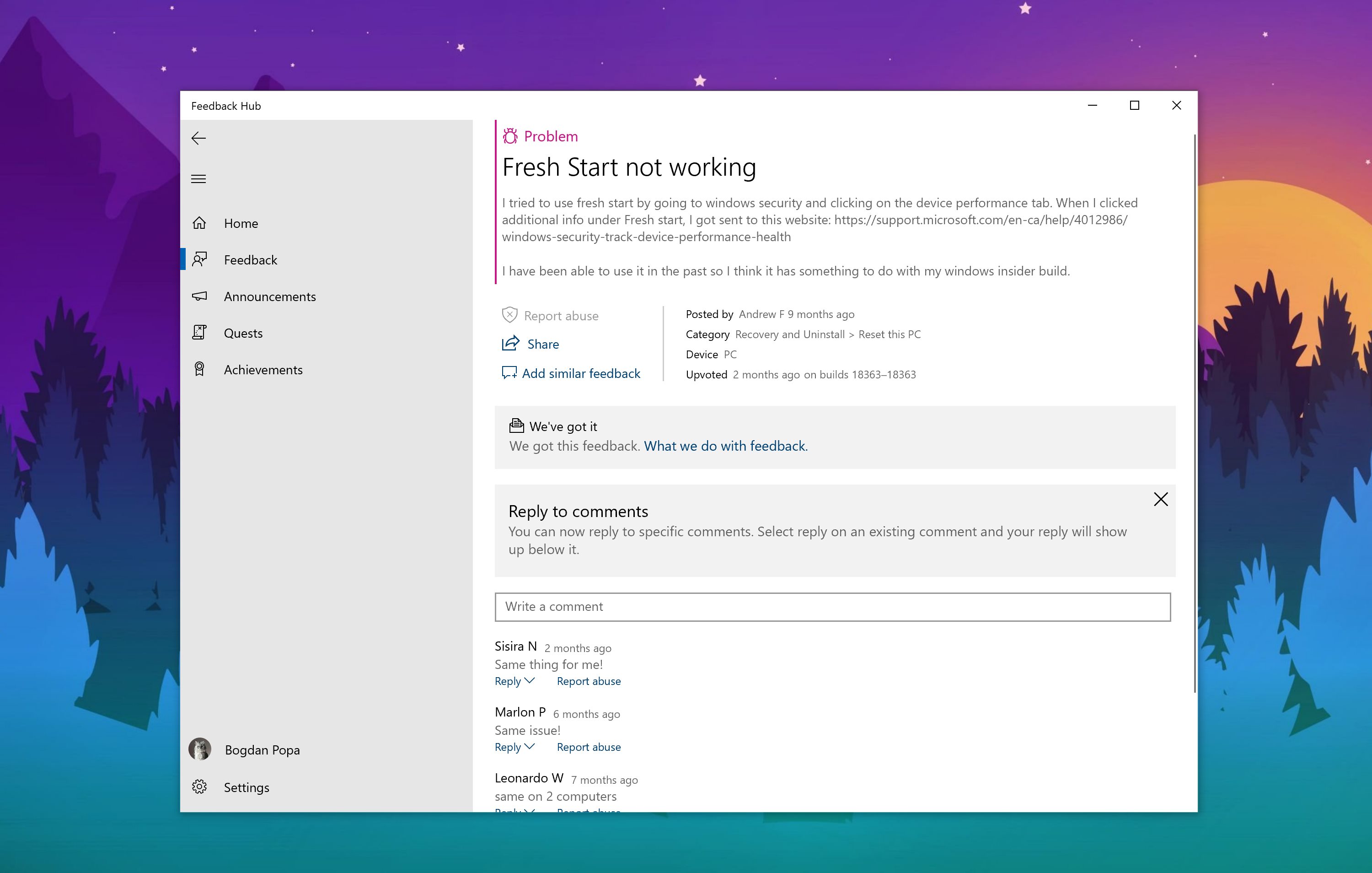 用戶(hù)報告Windows 10版本2004年以前的錯誤月，公司忽略了反饋