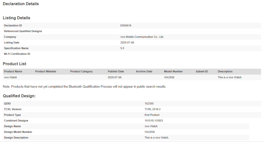 Vivo Watch獲得Bluetooth SIG認證，下個(gè)月發(fā)布嗎？