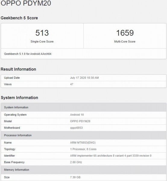 Oppo A72 5G配備8GB RAM，Dimensity 720 SoC達到Geekbench