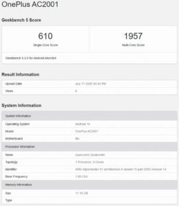 OnePlus Nord跳上Geekbench，確認了所有地區的統一版本