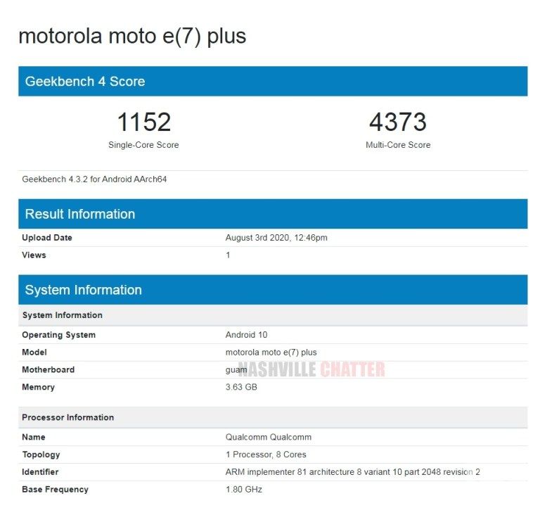 摩托羅拉Moto E7 Plus Geekbench上市發(fā)現，發(fā)射可能臨近