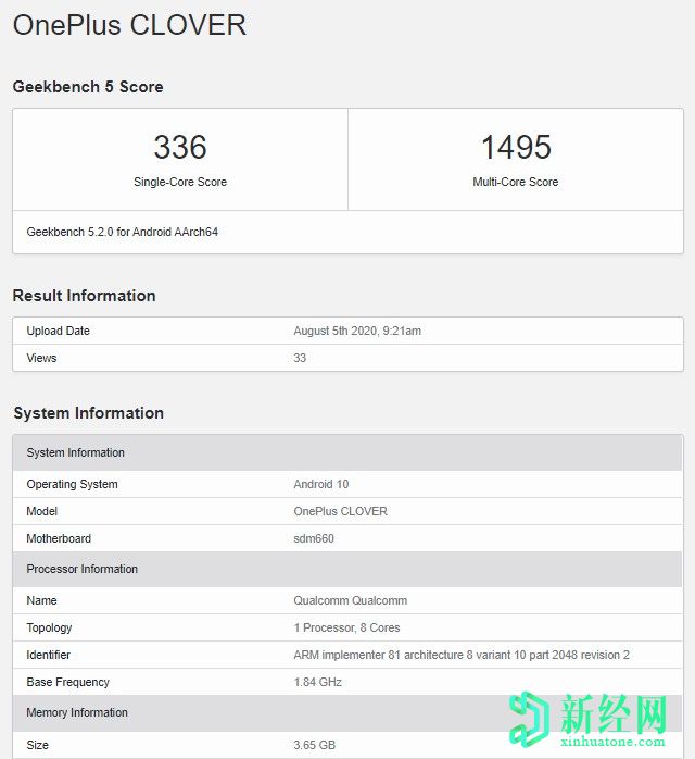 Geekbench上發(fā)現了神秘的一加 Clover中檔手機