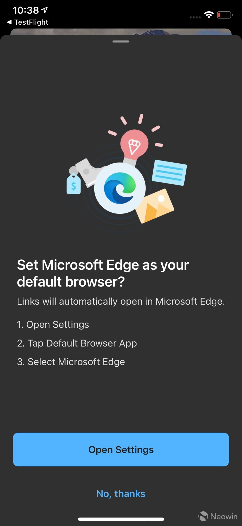 適用于iOS的微軟 Edge Beta使您可以將其設置為iOS 14上的默認瀏覽器