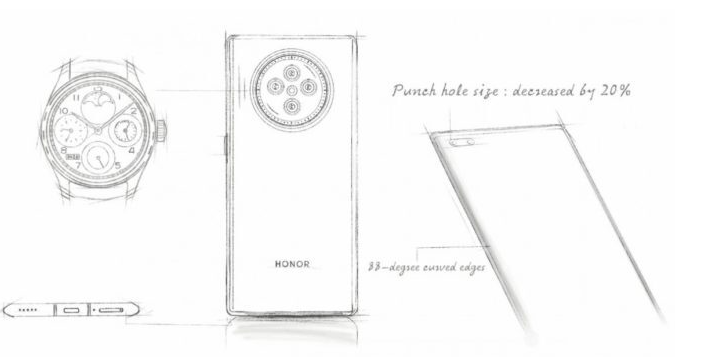 榮耀V40的草圖曝光，顯示了設計細節