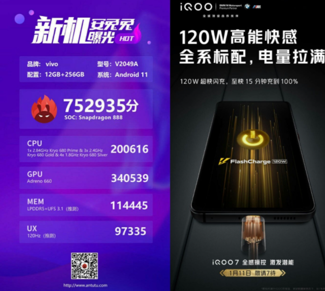iQOO 7 AnTuTu分數曝光：745,942分