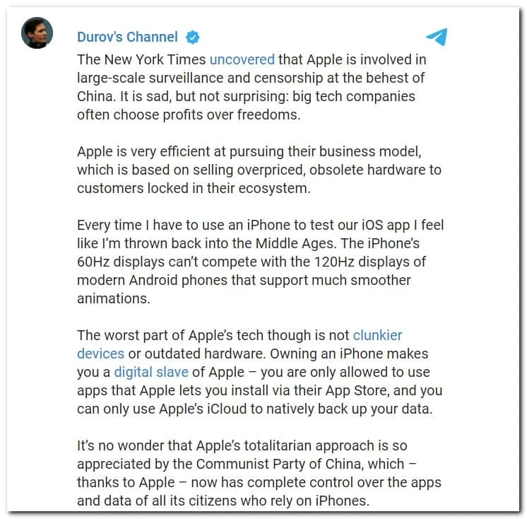 電報負責人批評蘋(píng)果在“中世紀”銷(xiāo)售“定價(jià)過(guò)高”的硬件