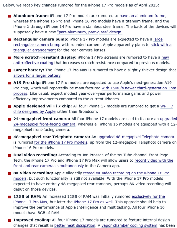 傳蘋(píng)果iPhone 17 Pro有12項配置升級：電池增大 影像加強