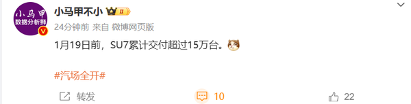 北京欠車(chē)王！曝小米SU7累計交付1月19日前超15萬(wàn)臺