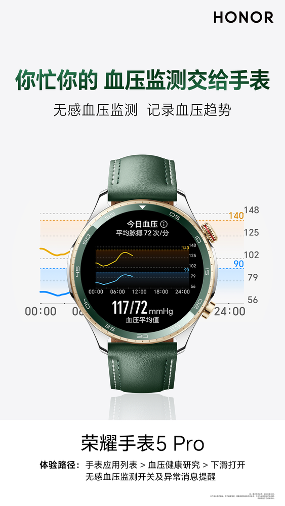 榮耀手表5 Pro正式發(fā)布：無(wú)感血壓監測與專(zhuān)業(yè)機構賦能，國補優(yōu)惠價(jià)1359.2元起