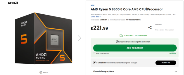 AMD在歐洲推出Ryzen 5 9600處理器 售價(jià)約合2033元